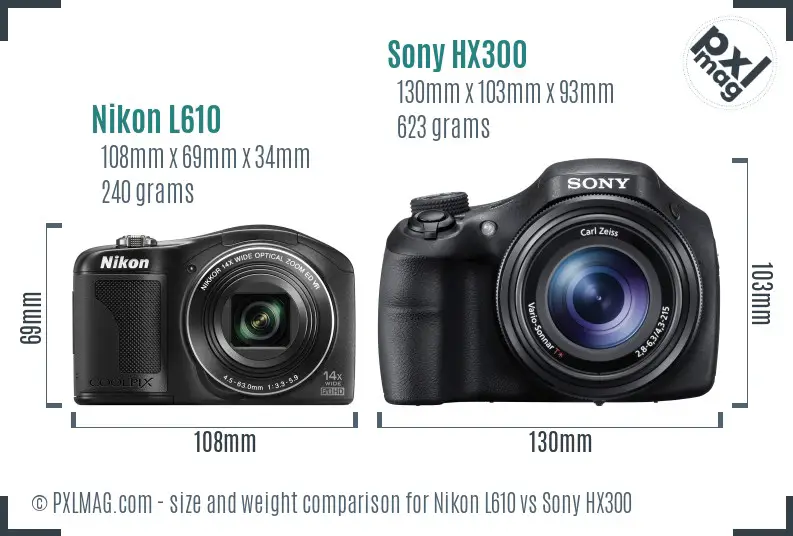 Nikon L610 vs Sony HX300 size comparison