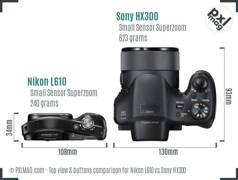 Nikon L610 vs Sony HX300 top view buttons comparison