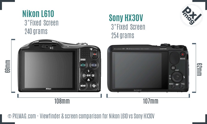 Nikon L610 vs Sony HX30V Screen and Viewfinder comparison