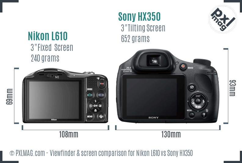 Nikon L610 vs Sony HX350 Screen and Viewfinder comparison