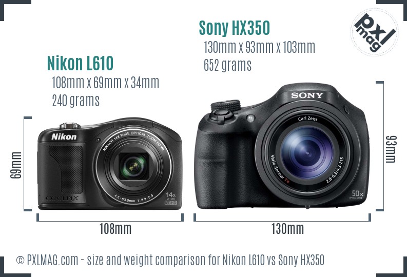 Nikon L610 vs Sony HX350 size comparison
