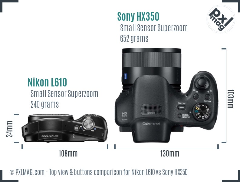 Nikon L610 vs Sony HX350 top view buttons comparison