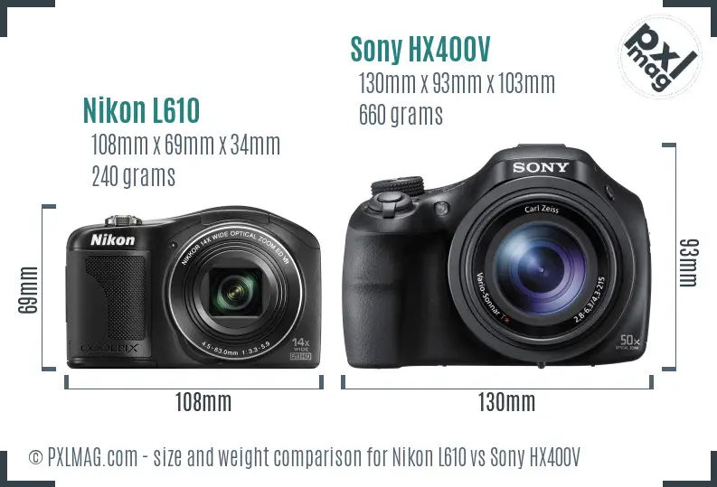 Nikon L610 vs Sony HX400V size comparison Nikon L610 vs Sony HX400V size comparison