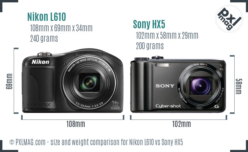 Nikon L610 vs Sony HX5 size comparison Nikon L610 vs Sony HX5 size comparison