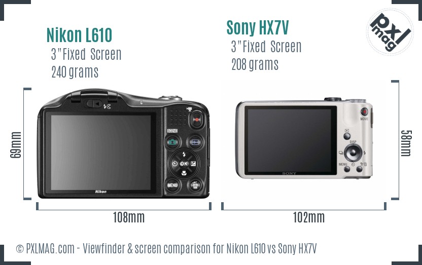 Nikon L610 vs Sony HX7V Screen and Viewfinder comparison
