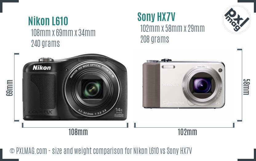 Nikon L610 vs Sony HX7V size comparison