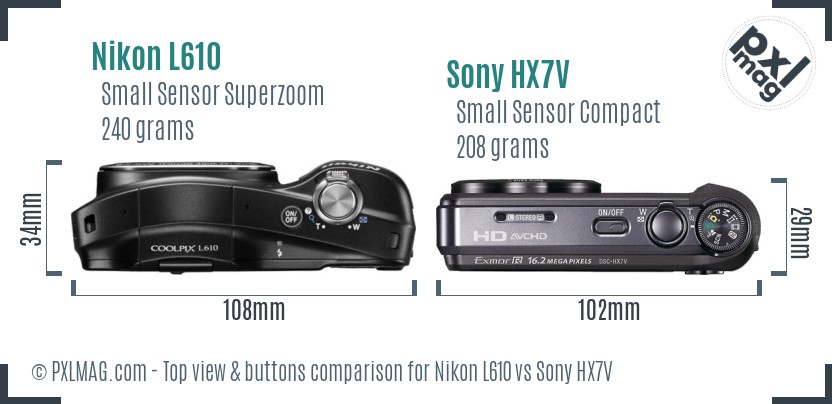 Nikon L610 vs Sony HX7V top view buttons comparison