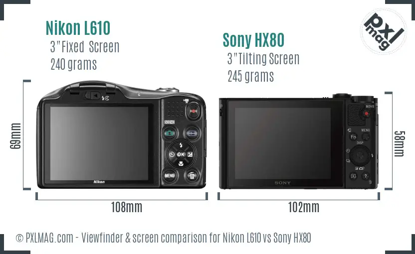 Nikon L610 vs Sony HX80 Screen and Viewfinder comparison