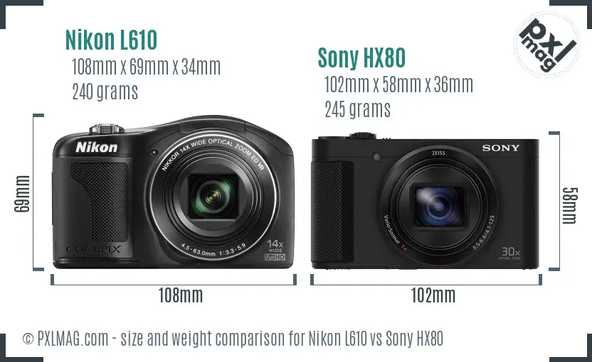 Nikon L610 vs Sony HX80 size comparison