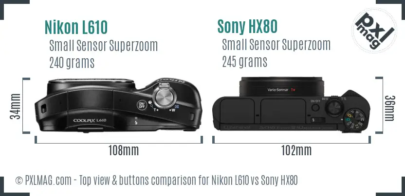 Nikon L610 vs Sony HX80 top view buttons comparison