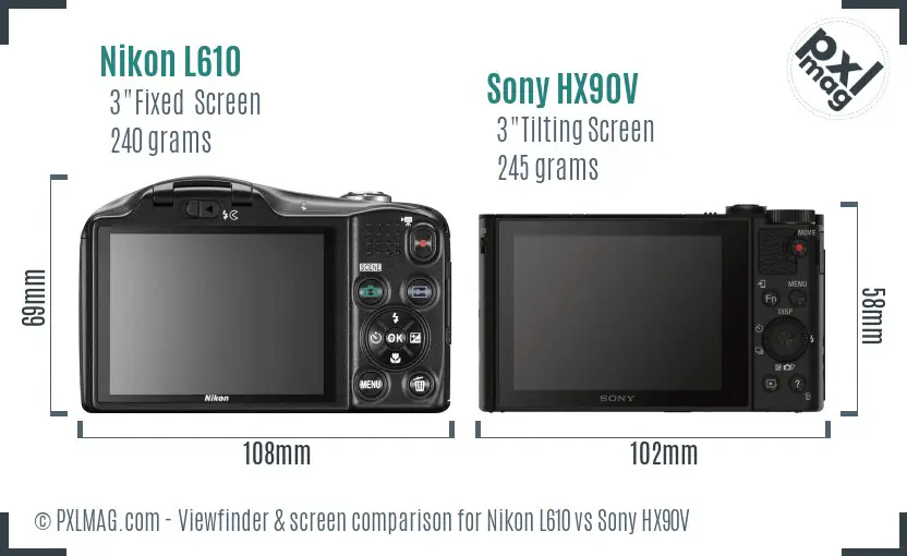 Nikon L610 vs Sony HX90V Screen and Viewfinder comparison