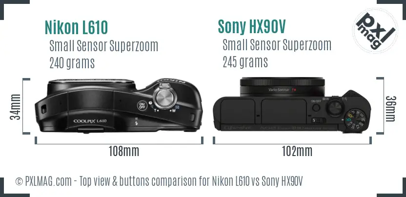 Nikon L610 vs Sony HX90V top view buttons comparison