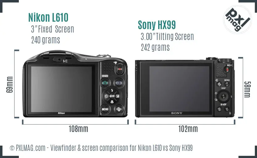 Nikon L610 vs Sony HX99 Screen and Viewfinder comparison