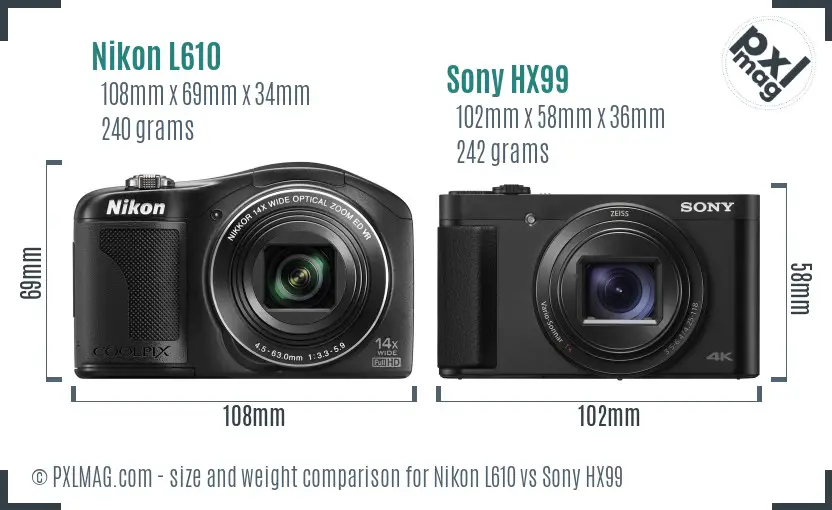 Nikon L610 vs Sony HX99 size comparison