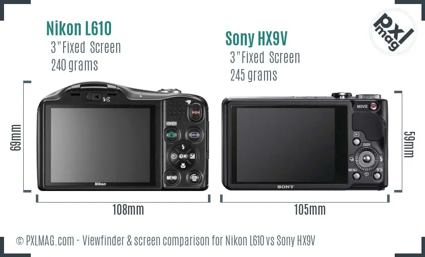 Nikon L610 vs Sony HX9V Screen and Viewfinder comparison