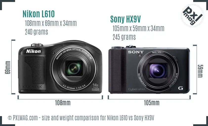 Nikon L610 vs Sony HX9V size comparison