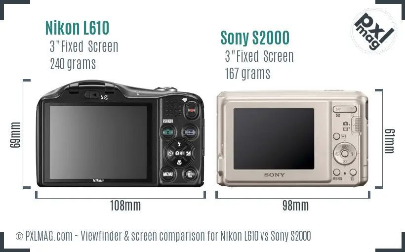 Nikon L610 vs Sony S2000 Screen and Viewfinder comparison