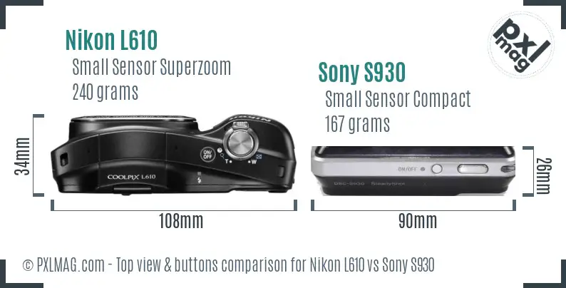 Nikon L610 vs Sony S930 top view buttons comparison