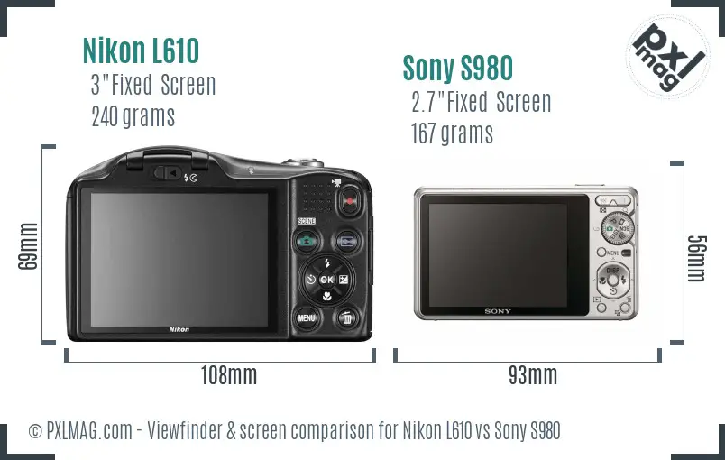 Nikon L610 vs Sony S980 Screen and Viewfinder comparison Nikon L610 vs Sony S980 Screen and Viewfinder comparison