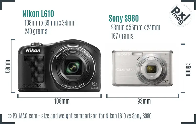 Nikon L610 vs Sony S980 size comparison Nikon L610 vs Sony S980 size comparison