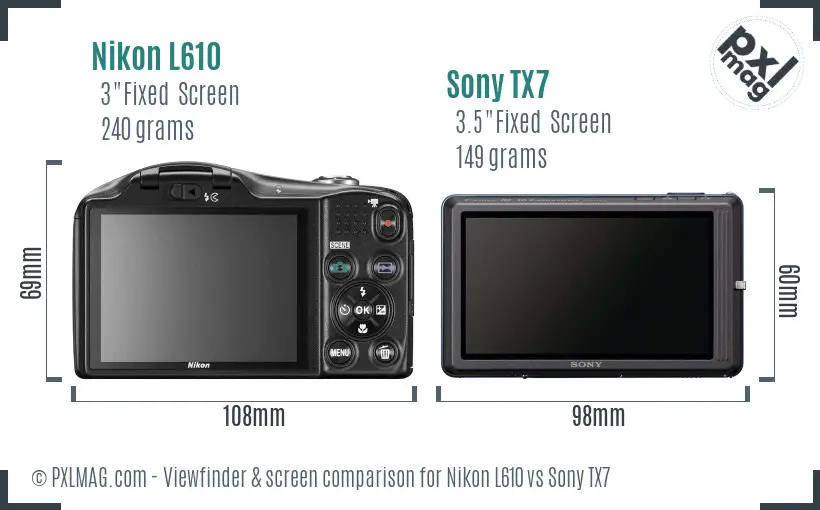 Nikon L610 vs Sony TX7 Screen and Viewfinder comparison