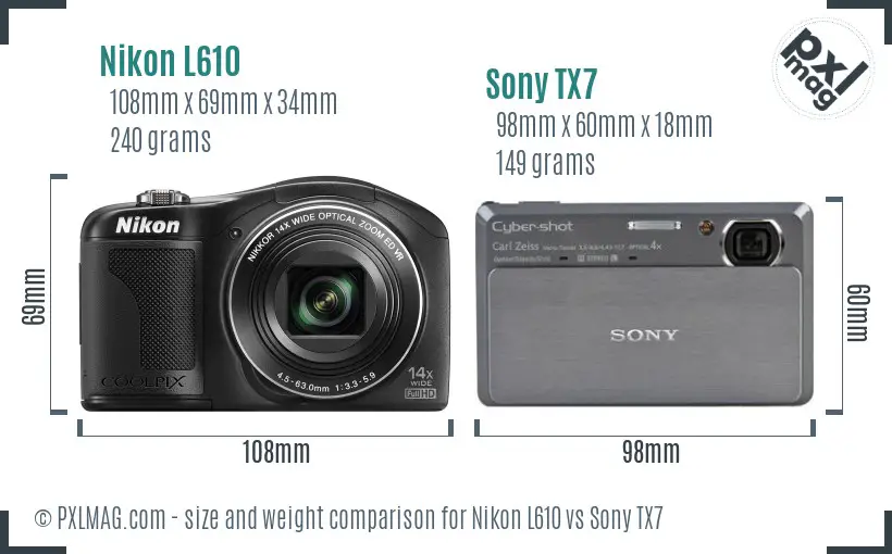 Nikon L610 vs Sony TX7 size comparison