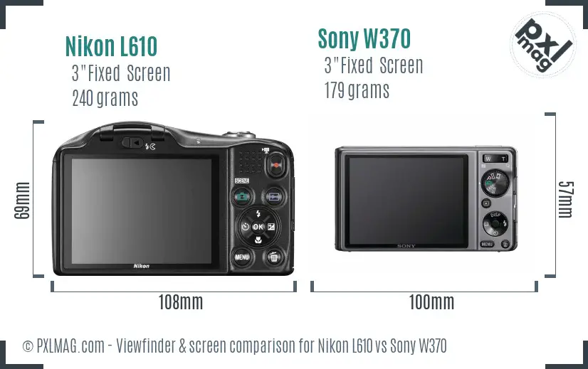 Nikon L610 vs Sony W370 Screen and Viewfinder comparison Nikon L610 vs Sony W370 Screen and Viewfinder comparison