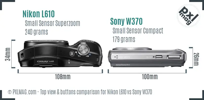 Nikon L610 vs Sony W370 top view buttons comparison Nikon L610 vs Sony W370 top view buttons comparison