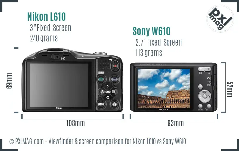 Nikon L610 vs Sony W610 Screen and Viewfinder comparison