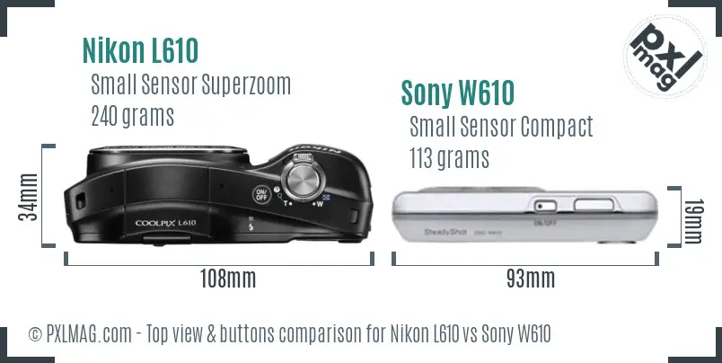 Nikon L610 vs Sony W610 top view buttons comparison