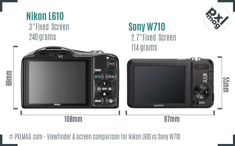 Nikon L610 vs Sony W710 Screen and Viewfinder comparison