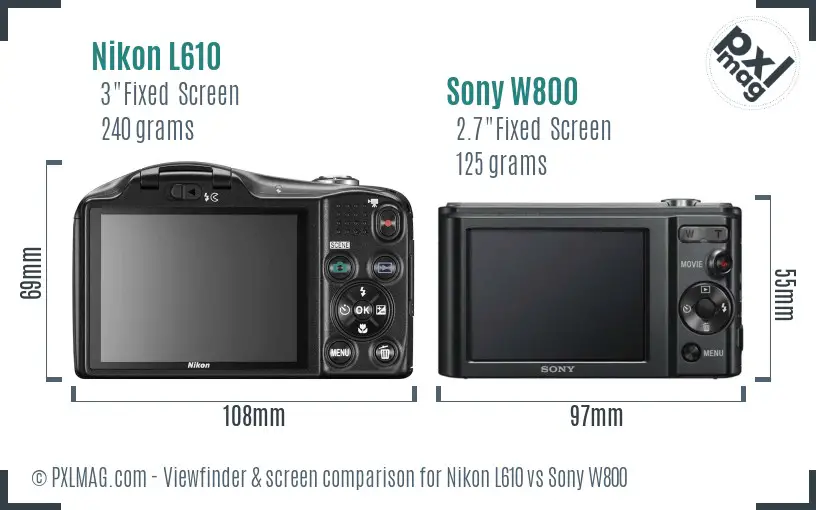 Nikon L610 vs Sony W800 Screen and Viewfinder comparison Nikon L610 vs Sony W800 Screen and Viewfinder comparison