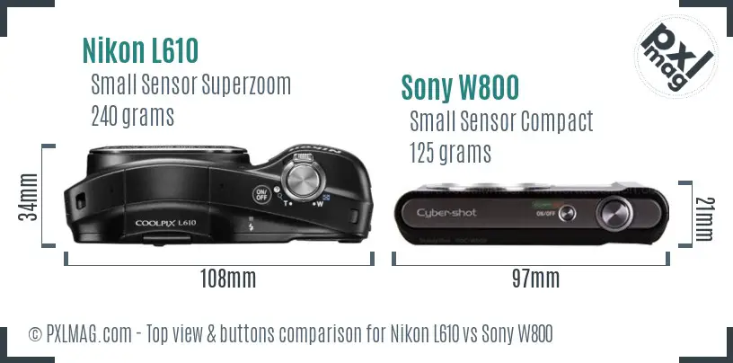 Nikon L610 vs Sony W800 top view buttons comparison Nikon L610 vs Sony W800 top view buttons comparison