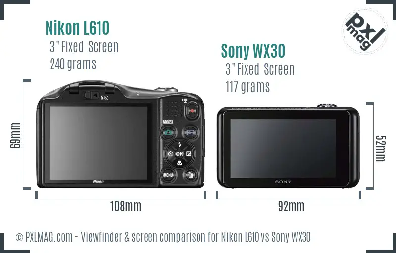 Nikon L610 vs Sony WX30 Screen and Viewfinder comparison