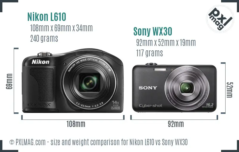 Nikon L610 vs Sony WX30 size comparison