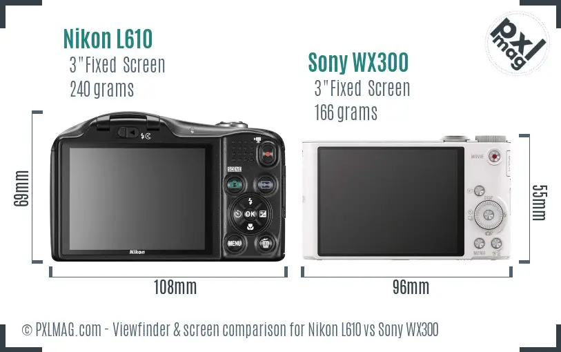 Nikon L610 vs Sony WX300 Screen and Viewfinder comparison