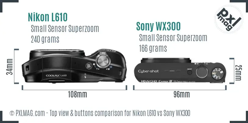 Nikon L610 vs Sony WX300 top view buttons comparison