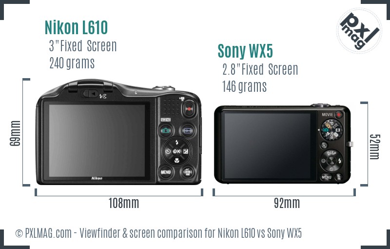Nikon L610 vs Sony WX5 Screen and Viewfinder comparison