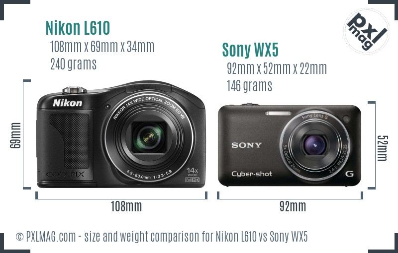 Nikon L610 vs Sony WX5 size comparison Nikon L610 vs Sony WX5 size comparison