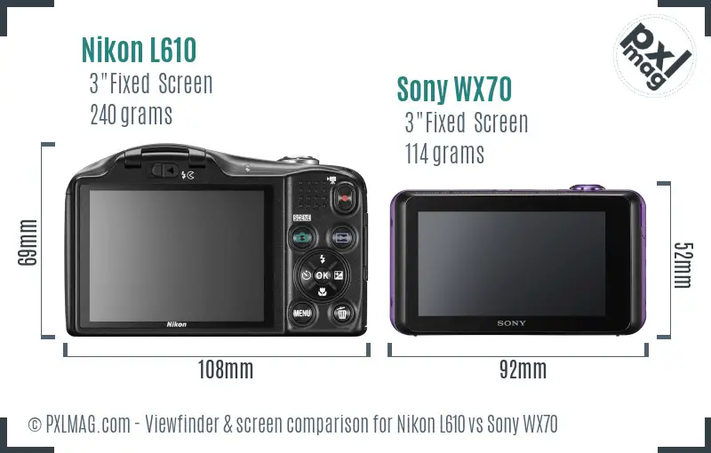 Nikon L610 vs Sony WX70 Screen and Viewfinder comparison