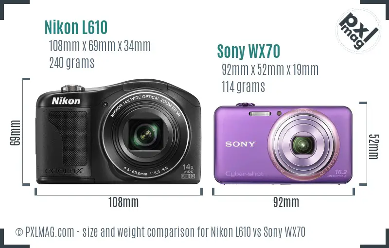 Nikon L610 vs Sony WX70 size comparison