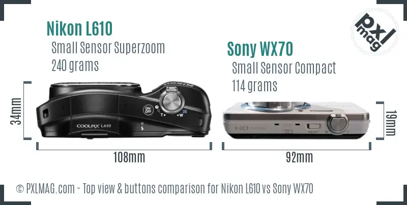 Nikon L610 vs Sony WX70 top view buttons comparison