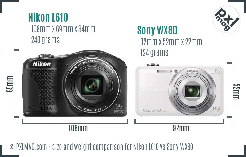 Nikon L610 vs Sony WX80 size comparison
