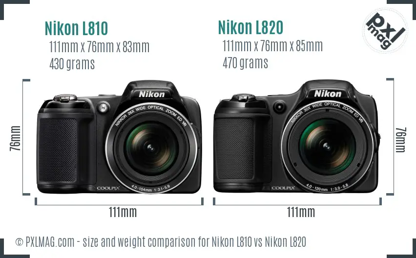 Nikon L810 vs Nikon L820 size comparison