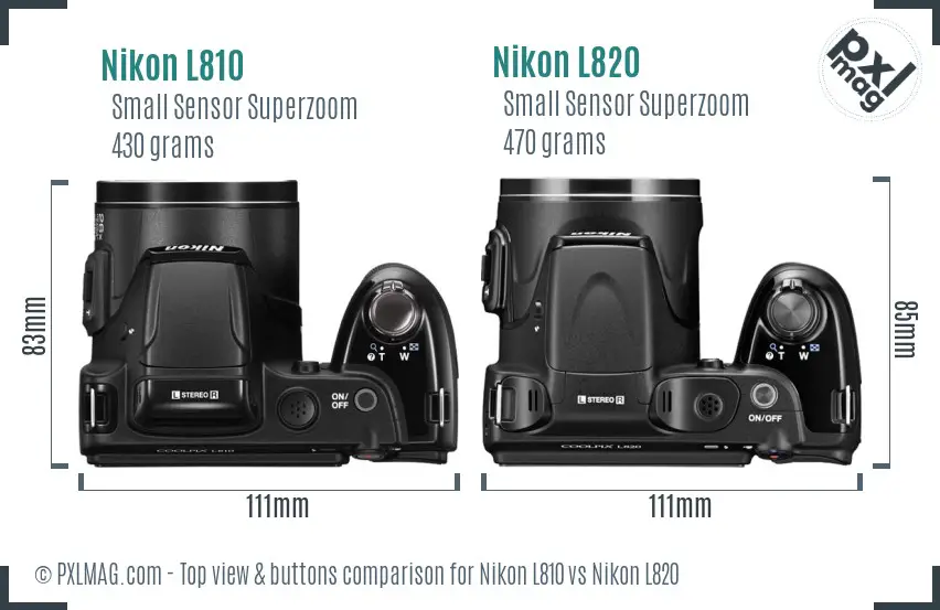Nikon L810 vs Nikon L820 top view buttons comparison
