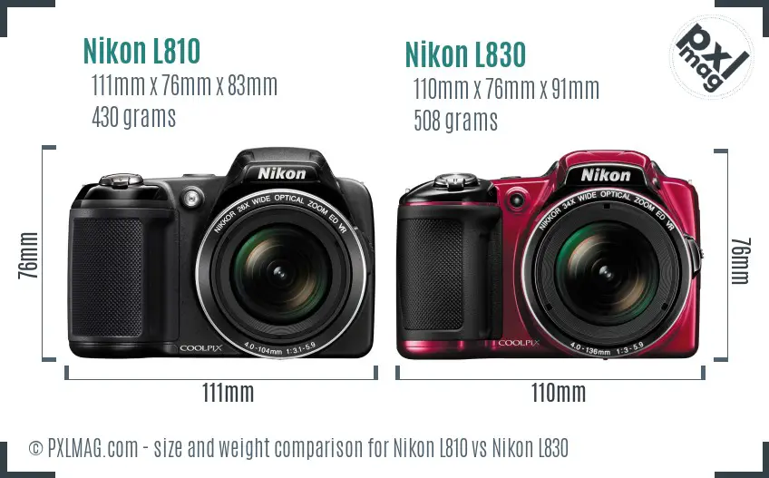 Nikon L810 vs Nikon L830 size comparison