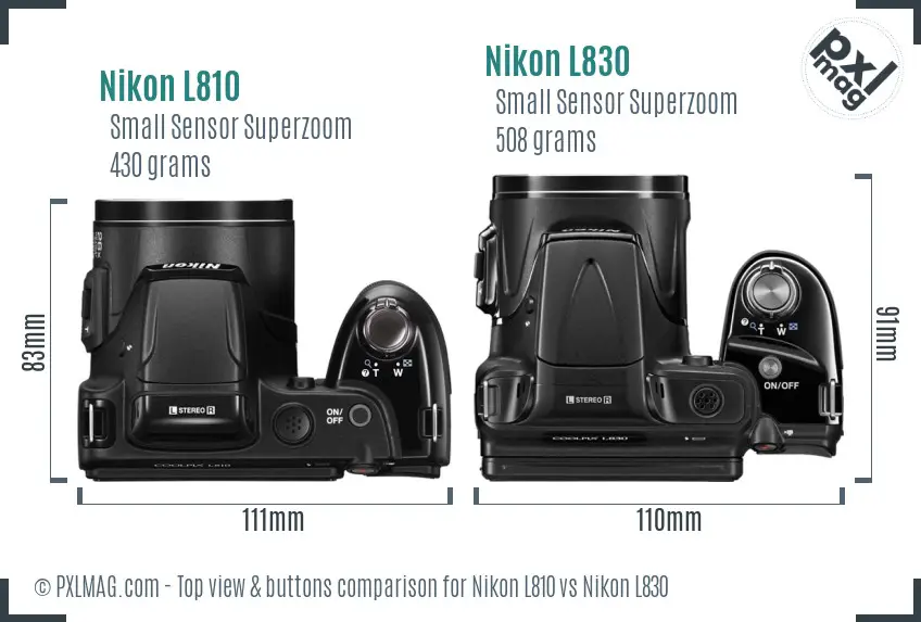 Nikon L810 vs Nikon L830 top view buttons comparison