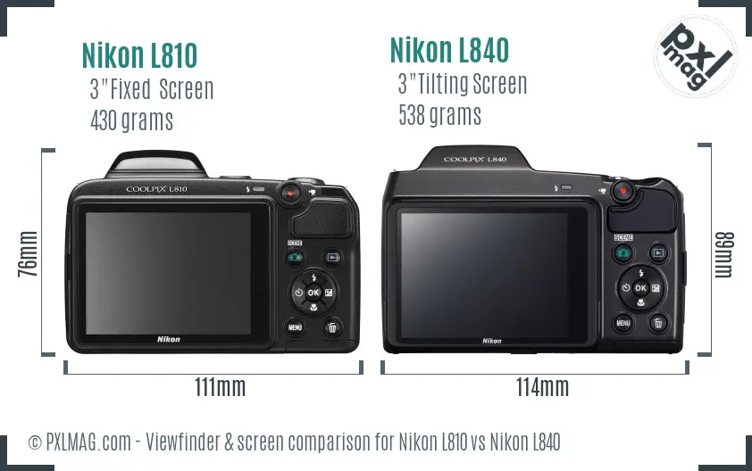 Nikon L810 vs Nikon L840 Screen and Viewfinder comparison