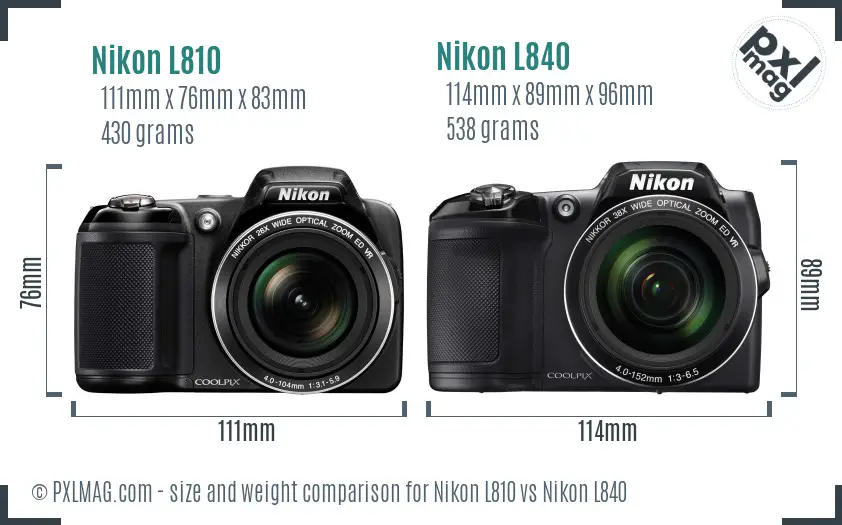Nikon L810 vs Nikon L840 size comparison