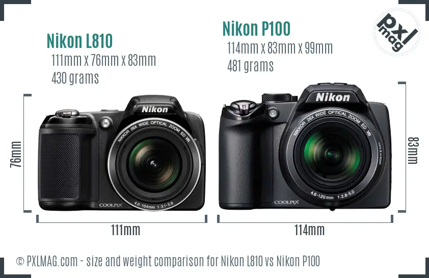 Nikon L810 vs Nikon P100 size comparison Nikon L810 vs Nikon P100 size comparison